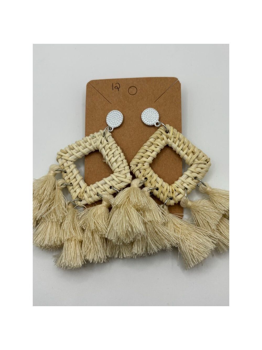 Beige Rattan Tassel Drop Earrings